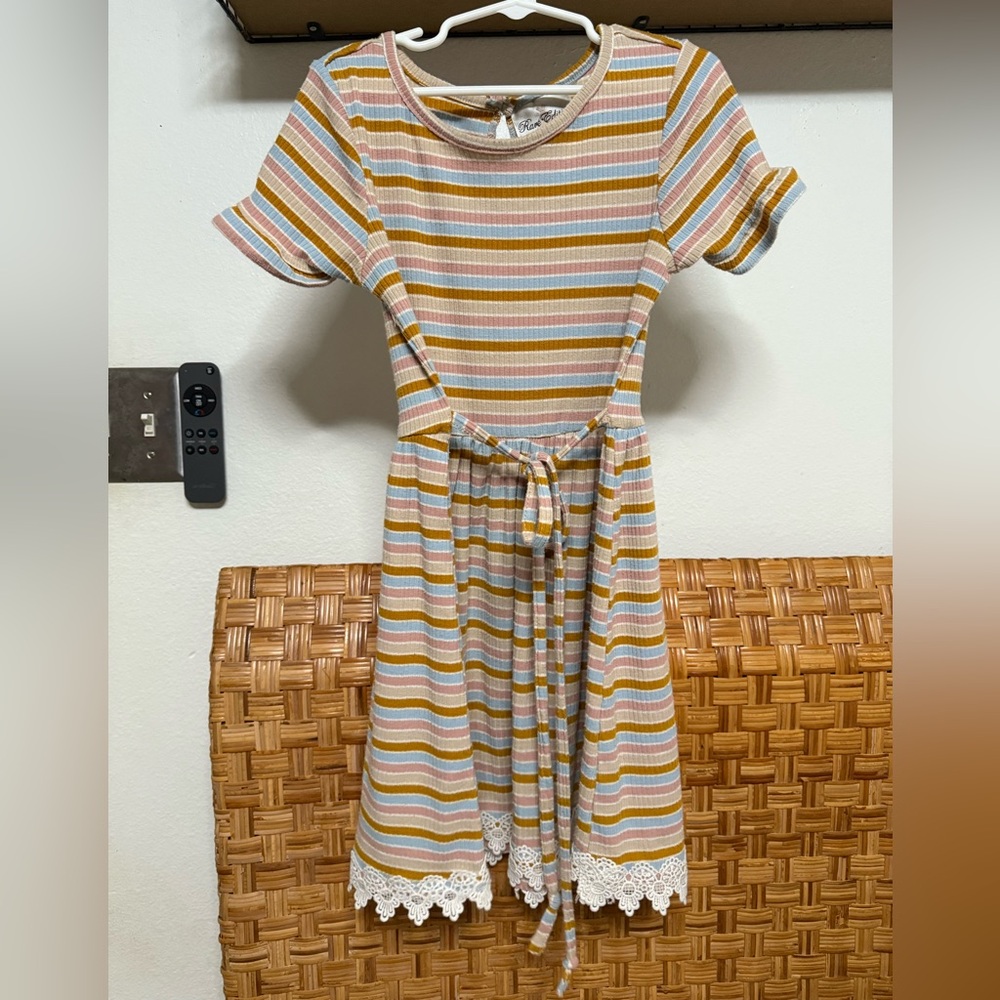 White and Yellow Sundress with Cuffed Short Sleeves
